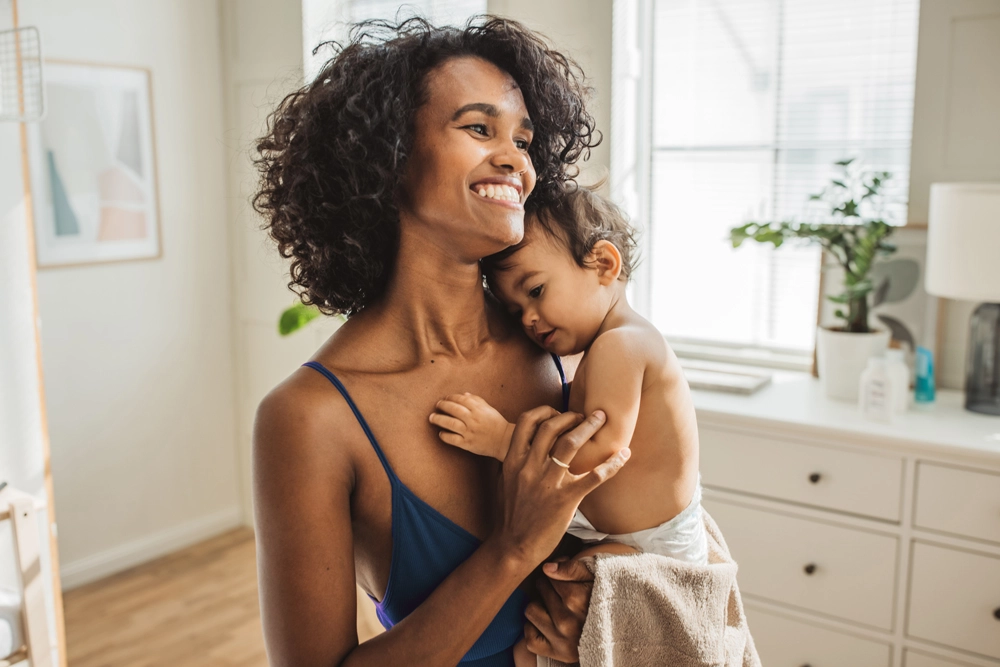 smiling mother with curly