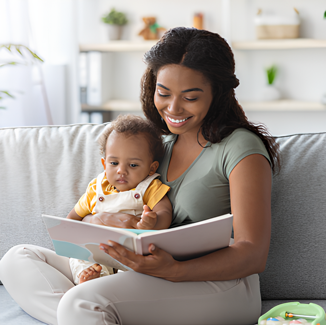 mom and babyreading book